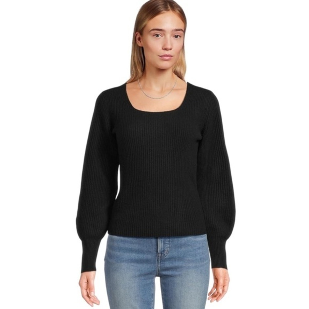 NWT Madewell SoftWool Cashmere Square-Neck Pullover Sweater in Velvet Black XL